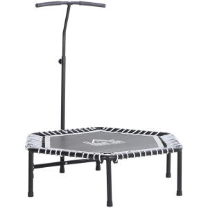 HOMCOM Trampoline de Fitness / Gymnastique Pliable haute performance Ø 122 cm élastiques Bungee + guidon hauteur réglable 122-138 cm gris noir