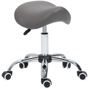 HOMCOM Cosmetic Stool 360Â° Rotate Height Adjustable Salon Massage Spa Chair Hydraulic Rolling Faux Leather Saddle Stool, Grey
