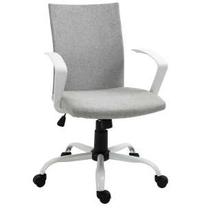 Vinsetto Linen Office Chair, Swivel Desk Chair with Adjustable Height, Armrests, Wheels, Light Grey