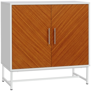 HOMCOM Mobiletto Basso in Truciolato e Metallo a 2 Ante con Ripiano Regolabile a 2 Livelli, 80x39x80 cm, Bianco e Marrone