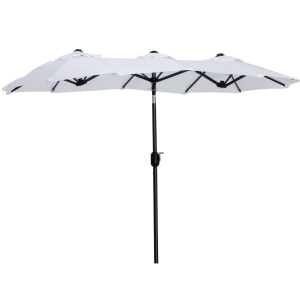 Outsunny Ombrellone da Giardino Doppio Inclinabile con Apertura a Manovella, 285x147x227cm, Bianco