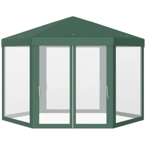 Outsunny Netting Gazebo Hexagon Tent Patio Canopy Outdoor Shelter Party Activities Shade Resistant (Green)
