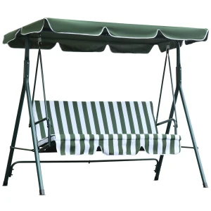 Outsunny Steel 3-Seater Swing Chair w/ Adjustable Canopy Green