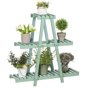 Outsunny Suporte de Madeira para Plantas de 3 Níveis Prateleira Decorativa de Plantas para Interior Exterior 46x26x76cm Verde