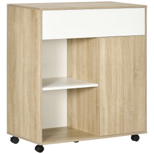 HOMCOM Carrinho de Cozinha com Rodas 1 Gaveta 1 Armário e Prateleiras de Armazenamento 81x39,6x90,3cm Madeira e Branco