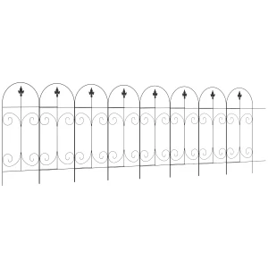 Outsunny 8PCs Decorative Garden Fencing, Rustproof Metal Wire Picket Fence Panels, Landscape Flower Bed Border Edging, Black