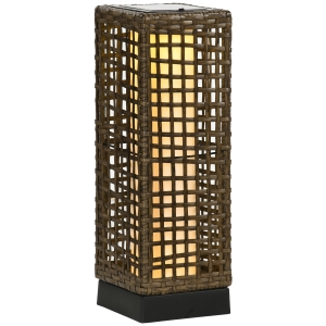 Outsunny Außenleuchte, Gartenlampe, Solarbetrieb, 8h Leuchtdauer, Einschaltautomatik, Rattanoptik, 15,5 x 15,5 x 46 cm