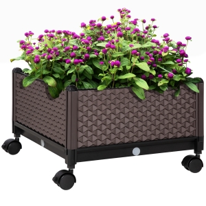 Outsunny Floreira com Rodas com Orifícios de Drenagem para Cultivo de Plantas em Exterior Pátio 50x50x33cm Marrom