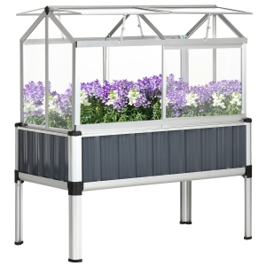 Outsunny Hochbeet, wetterbeständig, klappbarer Deckel, 114 cm x 60 cm x 129 cm, Dunkelgrau + Silber
