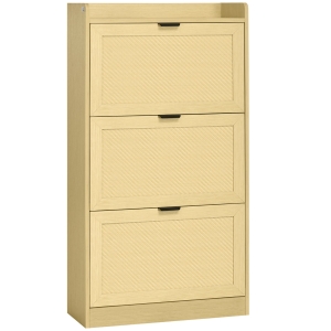 HOMCOM Meuble à chaussures 3 tiroirs aspect rotin 18 paires de chaussures 62 x 25 x 115 cm bois naturel