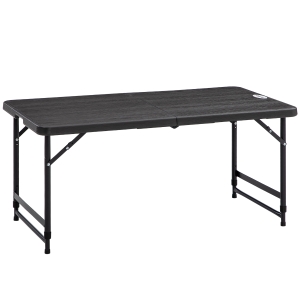 Outsunny Mesa de Jardim Dobrável com Altura Ajustável para 4 Pessoas para Pátio Varanda 118x60x56-74cm Cinza Escuro