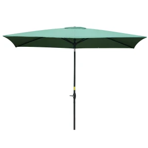 Outsunny Rectangular Market Umbrella, 2 x 3m Patio Outdoor Table Umbrella with Crank & Push Button Tilt, Green
