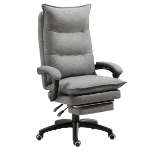HOMCOM Fauteuil de bureau direction massant hauteur réglable dossier inclinable repose-pied intégré toile de lin gris chiné