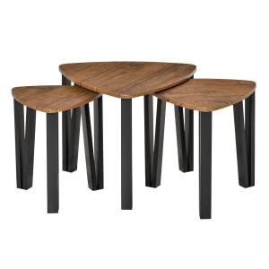 HOMCOM Nest of Tables, Coffee Table Set of 3, Triangle Nesting Tables with Metal Legs, Industrial End Side Table for Living Room, Walnut Wood Grain