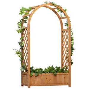 Outsunny Jardinera con Arco Enrejado para Trepadoras Plantas Flores Decoración para Jardín Terraza 83x36x152 cm Natural