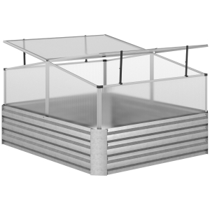 Outsunny Serre de jardin bac jardinière double toit ouvrable panneaux polycarbonate 126 x 107 x 57,5/67,5 cm