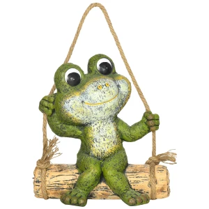 Outsunny Hanging GardenÂ Statue, Vivid Frog on Swing Art Sculpture, Outdoor Ornament Home Decoration, Green
