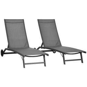 Outsunny Juego de 2 Tumbonas Reclinables de Jardín de Aluminio con Respaldo Ajustable y Ruedas 165x66x102 cm Gris Oscuro