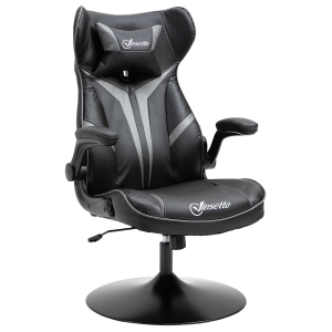 Vinsetto Racing Gaming Office Chair Faux Leather with Adjustable Head Pillow, Flip-Up Armrest, Grey and Black