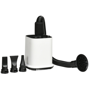 PawHut Secador de Pelo para Cães 2000W com Temperatura Ajustável Velocidade Continua Mangueira 1,2m 4 Bicos 23x23x26,5cm Branco e Preto