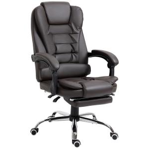 HOMCOM Ergonomischer Bürostuhl, Gaming Stuhl, Drehstuhl, einstellbare Armlehne, Schaumstoff, PU-Leder, Braun, 64,5 x 69 x 117–127 cm