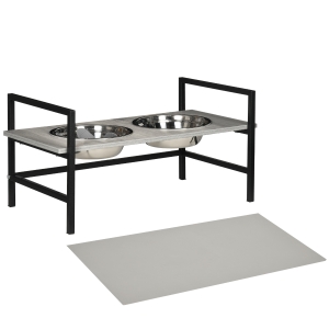 PawHut Comedouro Elevado para Cães com Altura Ajustável 2 Tigelas de 1100ml Tapete e Alimentador Lento 60x33x10-31,5cm Cinza