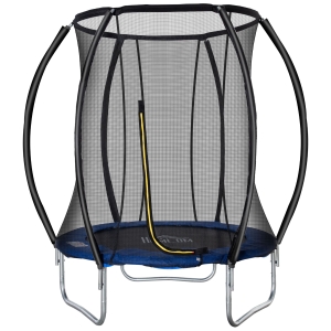 HOMCOM Trampolino Elastico Fitness Blu a 36 Molle per Adulti e Bambini con Rete di Protezione e 3 Gambe a U, in Acciaio, PP e PVC, Ø225x235 cm