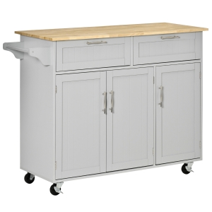 HOMCOM Carro de Cocina con Ruedas Isla de Cocina con 2 Cajones y Barra para Colgar para Comedor 121x46x91 cm Gris