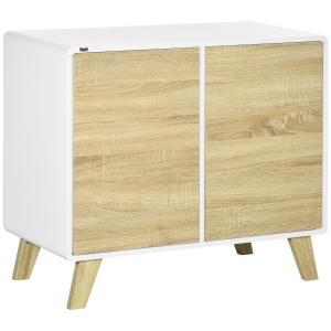HOMCOM Aparador de Salón con Puertas a Presión y Estante Ajustable para Comedor Dormitorio 80x40x70 cm Blanco y Roble