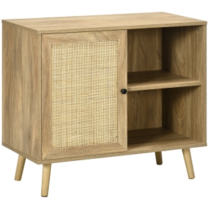 HOMCOM Aparador Mueble Auxiliar de Cocina con Puerta de Ratán y 2 Estantes de Almacenaje para Salón 80x39x70 cm Natural