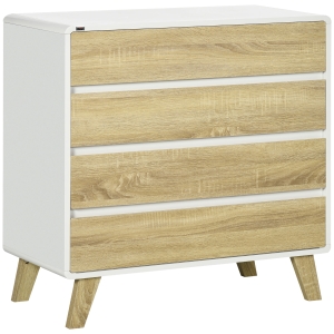 HOMCOM Cómoda con 4 Cajones Cajonera de Madera con Patas Elevadas para Salón Dormitorio 80x40x79,5 cm Blanco y Roble