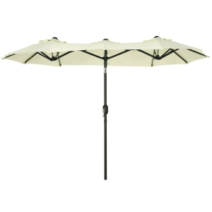Outsunny Chapéu de Sol Duplo Chapéu de Sol de Jardim com Inclinação de 45° Manivela Estrutura de Aço 285x147x227cm Bege