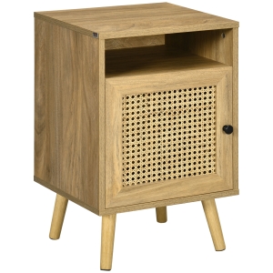 HOMCOM Table de chevet table de nuit avec placard porte cannage et niche design vintage 39 x 35 x 60 cm naturel