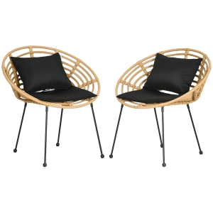 Outsunny Ensemble de 2 chaises de jardin en acier et résine tressée avec coussins moelleux 71,5 x 64 x 75 cm