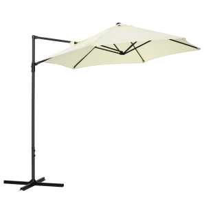 Outsunny Chapéu de Sol de Jardim Chapéu de Sol Excêntrico Rotação 360° com Abertura Manual e Base Cruzada Ø256x245cm Bege