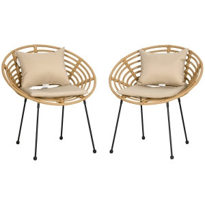 Outsunny Ensemble de 2 chaises de jardin en acier et résine tressée avec coussins moelleux 71,5 x 64 x 75 cm