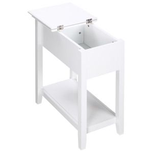 HOMCOM Mesa Auxiliar Mesa Lateral com Tampa Abatível Prateleira de Armazenamento e Orifício para Cabos Oculto 60,5x32,5x70cm Branco