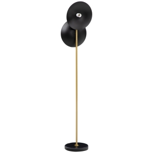 HOMCOM Lampadaire sur pied salon en métal avec 2 abat-jours noirs demi-sphère E27 40W 30 x 26 x 160 cm mât doré