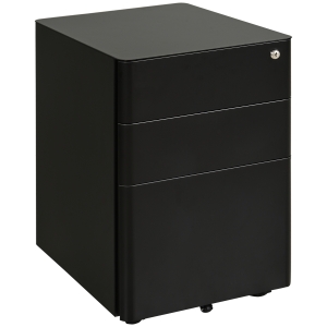 Vinsetto Lockable Cabinet, Rolling Filing Cabinet with 3 Drawers, Steel Office Drawer Unit for A4, Letter, Legal Sized Files