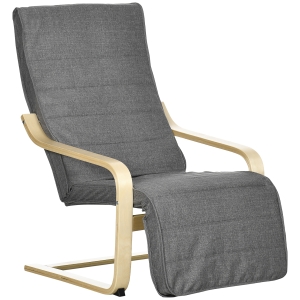 HOMCOM Fauteuil Luxe Confort et Relaxation avec Repose-Pied réglable déhoussable 94 x 66,5 x 100 cm cm Bois Massif Gris