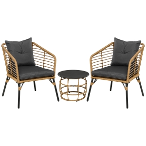 Outsunny 3-Piece Bistro Set, weather-resistant, 1 coffee table, 2 chairs, 62 cm x 65 cm x 78 cm, Sand+Dark Gray
