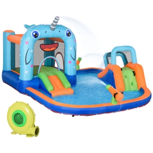 Outsunny Château gonflable aire de jeux avec toboggan trampoline piscines avec gonfleur 420 x 370 x 230 cm multicolore