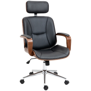 Vinsetto Cadeira de Escritório de Couro PU com Apoio para a Cabeça Amovível Altura Ajustável 63x62x110-120cm Preto e Madeira