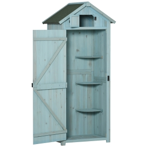 Outsunny Magazie de Gradina pentru Scule din Lemn Impermeabila, 77x54,2x179cm, Gri