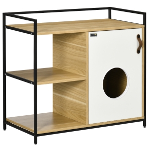 PawHut Maison de toilette pour chat meuble cache litière pour chat 2 étagères et grand plateau 80 x 40 x 73 cm