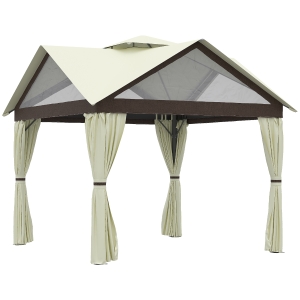 Outsunny Tonnelle de jardin tonnelle barnum double toit avec parois latérales amovibles cadre en acier 3,5 m x 3,5 m beige