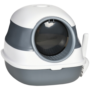PawHut Maison de toilette pour chat pliable porte battante lucarne + pelle fournis 52 x 41 x 38 cm gris blanc