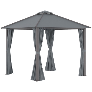 Outsunny Tonnelle de jardin pour terrasse avec 4 parois latérales double toit protection solaire 3 x 3 m gris