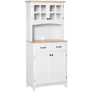 HOMCOM Coastal Style Kitchen Buffet and Hutch Wooden Storage Cabinet with Framed Glass Door, Drawers Microwave Space for Dining Room, Living Room, White