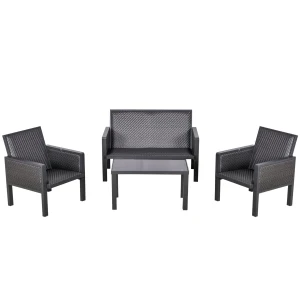 Outsunny 4-Seater Aluminum PE Rattan Wicker Sofa Set Outdoor Conservatory Furniture Lawn Patio Coffee Table, Deep Grey